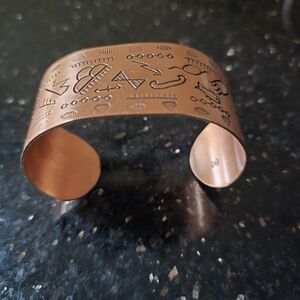 Authentic Native American Copper Cuff Bracelet with Native American Symbols. 